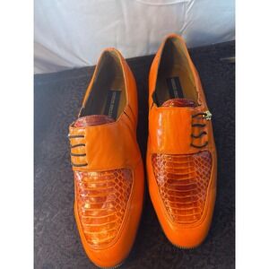 Giorgio Brutini Mens Orange Leather Genuine Snake Skin Loafers 153294-39 9.5M
